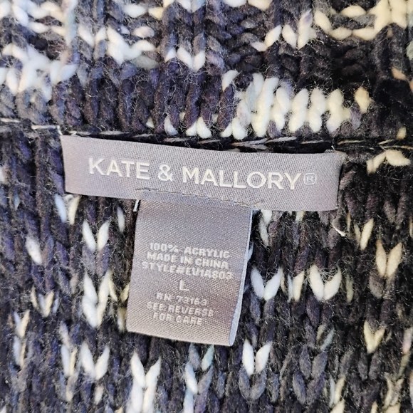 Kate & Mallory Knit Fringe Cardigan Sweater Womens Large Black White Open Boho - Picture 5 of 10